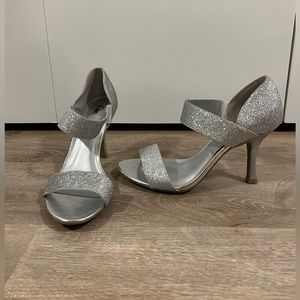 Strappy Silver Glitter Heels